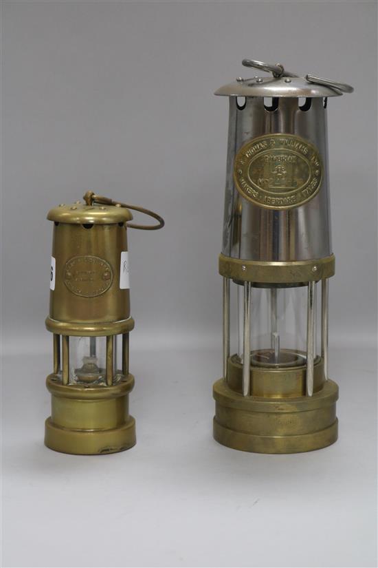 Two Davey miners lamps tallest 26cm